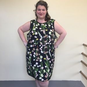 Black Floral Satin Dress 3X Victoria Beckham